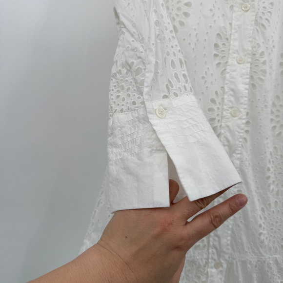 Zara Dress Women Medium White Eyelet 3/4 Sleeves Button Up Midi Cottage Boho - Picture 6 of 13